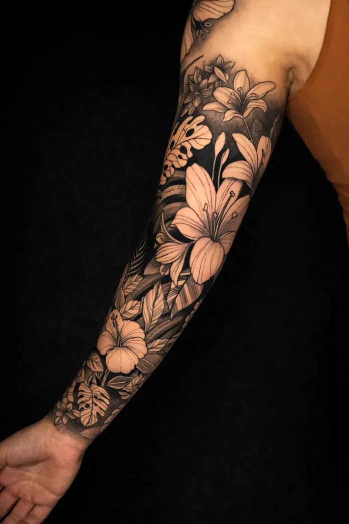 Braço fechado floral em black and grey